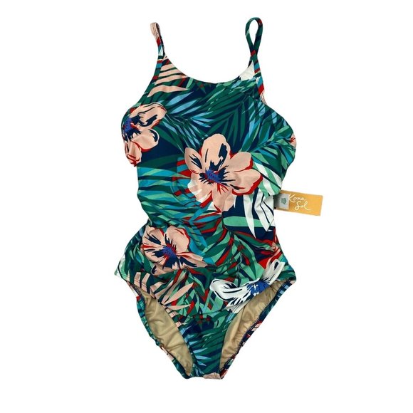 Kona Sol One Piece Swimsuit Size Medium Womens Floral Lace Up Back 238019387 - Picture 4 of 9